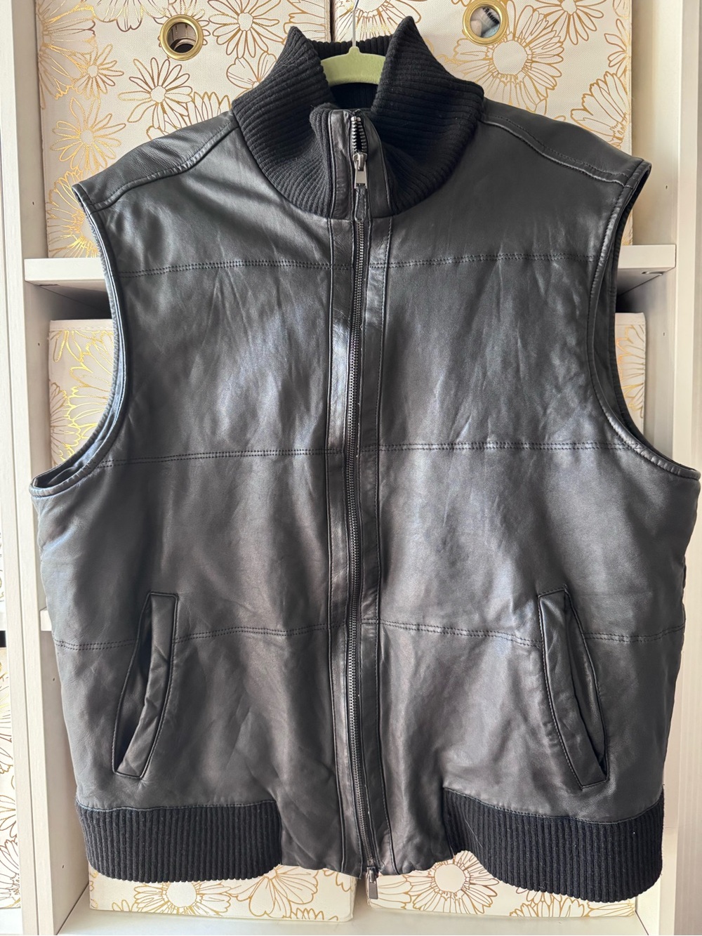 Claiborne Luxe Genuine Leather Lambskin Vest Double Zip Pockets XL